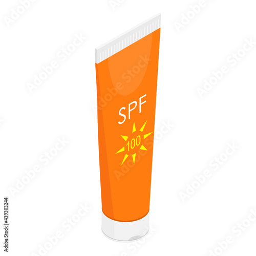 Orange sun cream sunscreen with SPF bottle tube