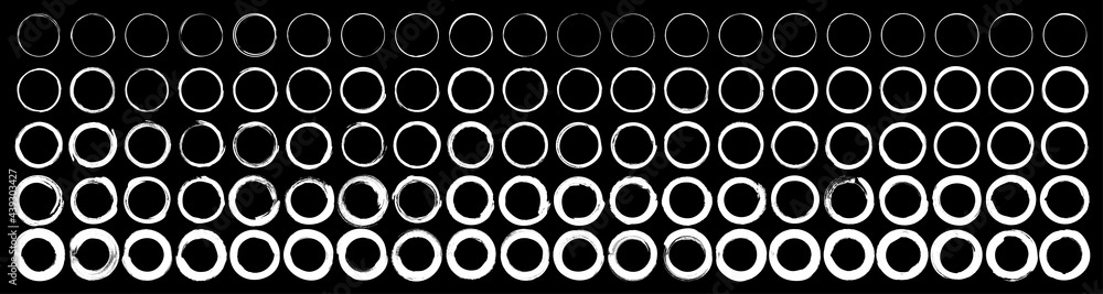 Set of 100 circle brushes elements. Different circle brush strokes. Grunge round shapes. Boxes, frames for text, labels, logo, grunge. Vector illustration. Set of 100 circle brushes elements. Different circle brush strokes. Grunge round shapes. Boxes, frames for text, labels, logo, grunge. Vector illustration.