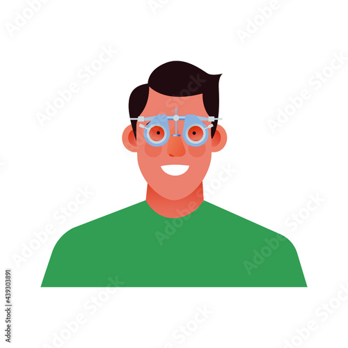 Ophthalmology. Male Patient with Adjustable Optical Trial Lens. Modern Flat Vector Illustration. Social Media Template.