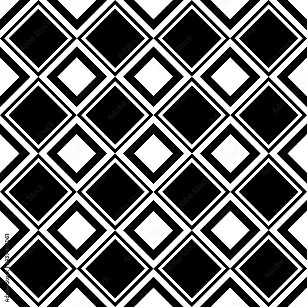 4x4 zebra rhombuses seamless tile. Diagonal position of black and white vector repeated squares pattern. 4x4 zebra rhombuses seamless tile. Diagonal position of black and white vector repeated squares pattern.