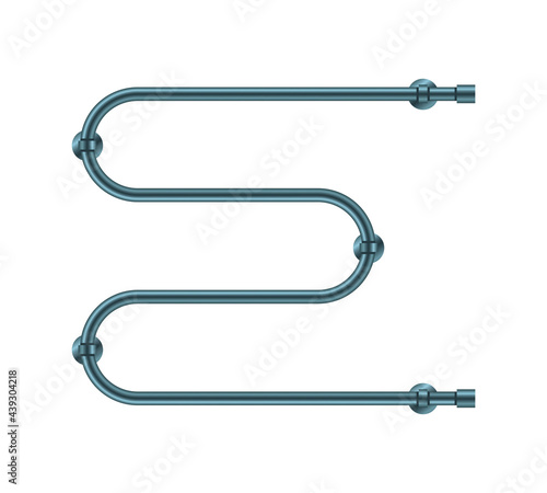 Vector illustration heated towel rail isolated on white background. Realistic metal coil pipe icon in flat cartoon style. Modern iron bathroom central heating radiator. Shiny towel rack for bathroom.