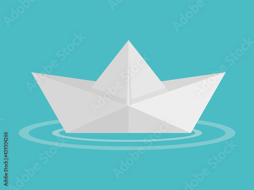 Paper boat origami on water wave icon. Vector illustration.