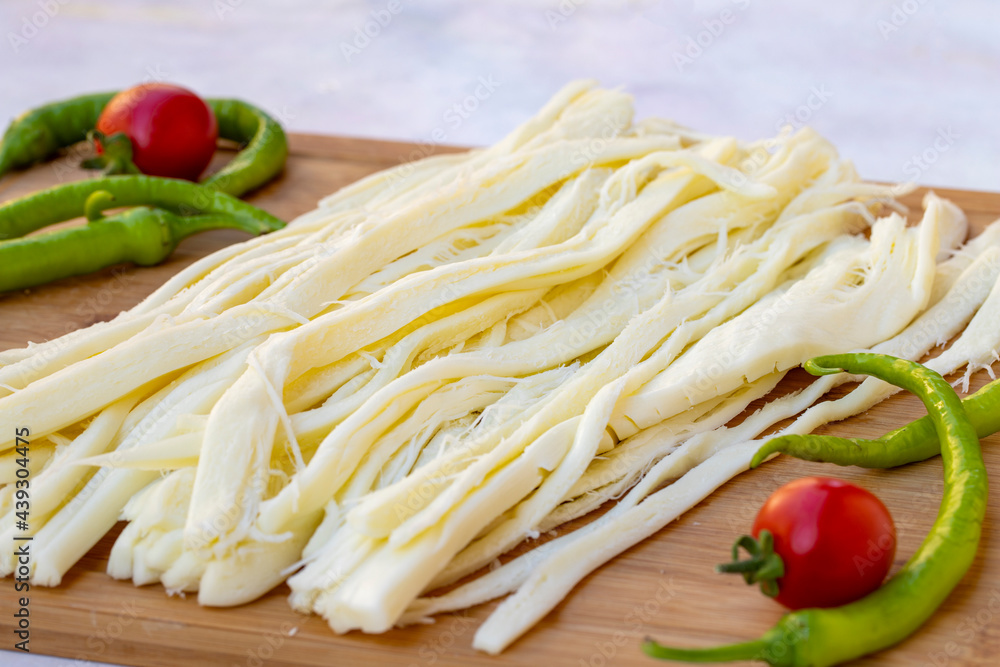 String cheese or cecil cheese. Traditional snacks in Turkey. gourmet cheese String cheese or cecil cheese. Traditional snacks in Turkey. gourmet cheese