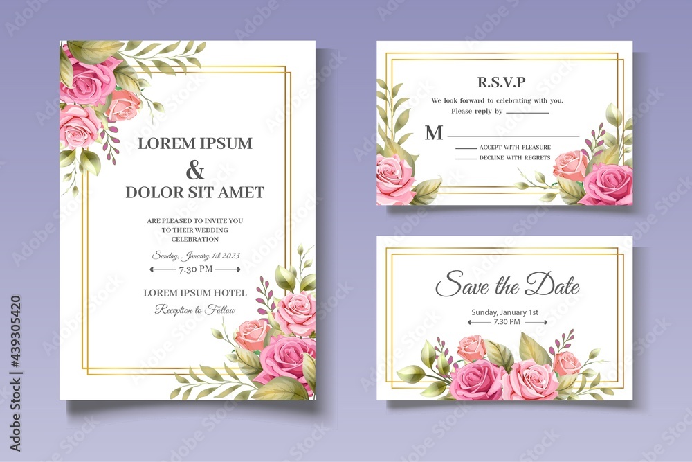 Elegant Floral Wedding Invitation Card Set