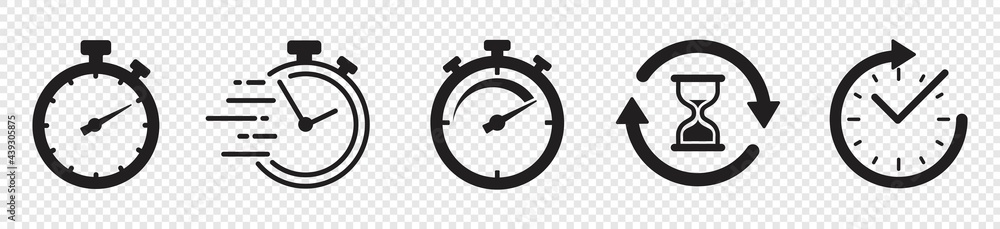 Timers icon set on transparent background. Stopwatch symbol. countdown Timer vector illustration - obrazy, fototapety, plakaty 