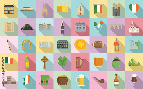 Ireland icons set, flat style