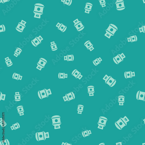 Green Propane gas tank icon isolated seamless pattern on green background. Flammable gas tank icon. Vector