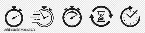 Timers icon set on transparent background. Stopwatch symbol. countdown Timer vector illustration photo