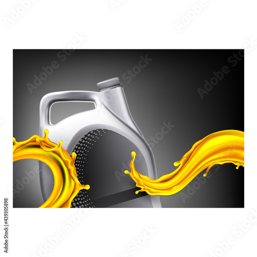 Engine Oil Creative Promotional Banner Vector. Engine Oil Blank Package And Splash On Advertising Poster. Synthetic Chemical Liquid For Care And Protect Motor Style Concept Template Illustration