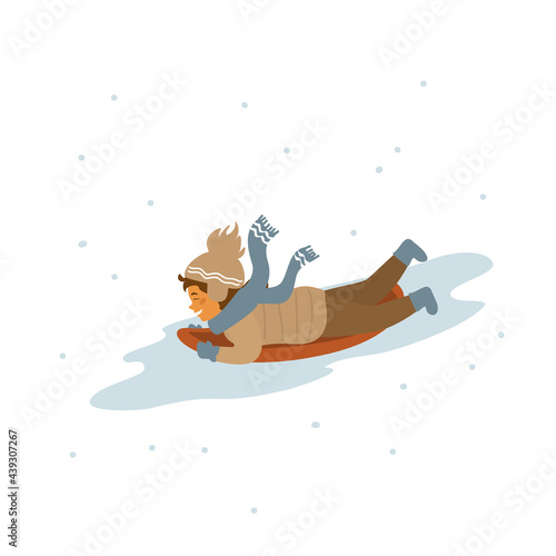cute baby girl snow sledding isolated vector illustration graphic