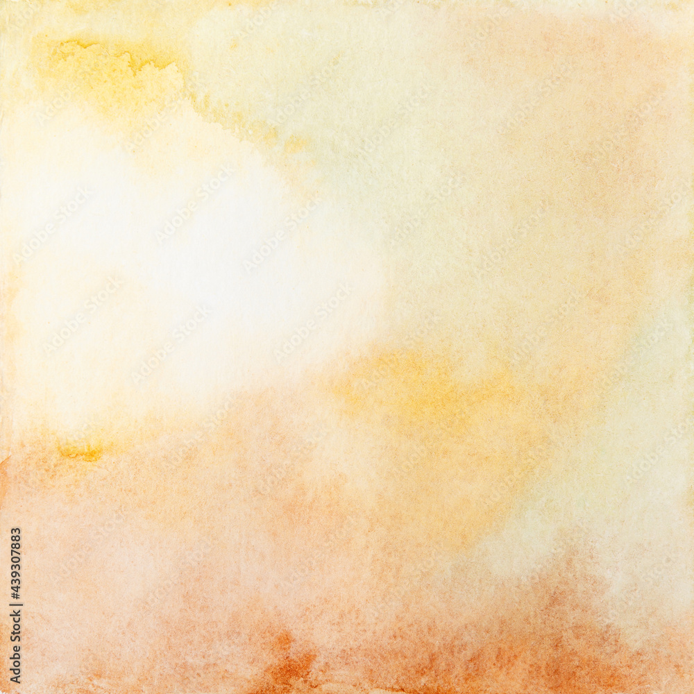 Watercolor orange background. Autumn painted texture. Hand drawn watercolor. Artistic background with copy space for design. Web banner. Abstract summer, autumnal, fall, Thanksgiving background