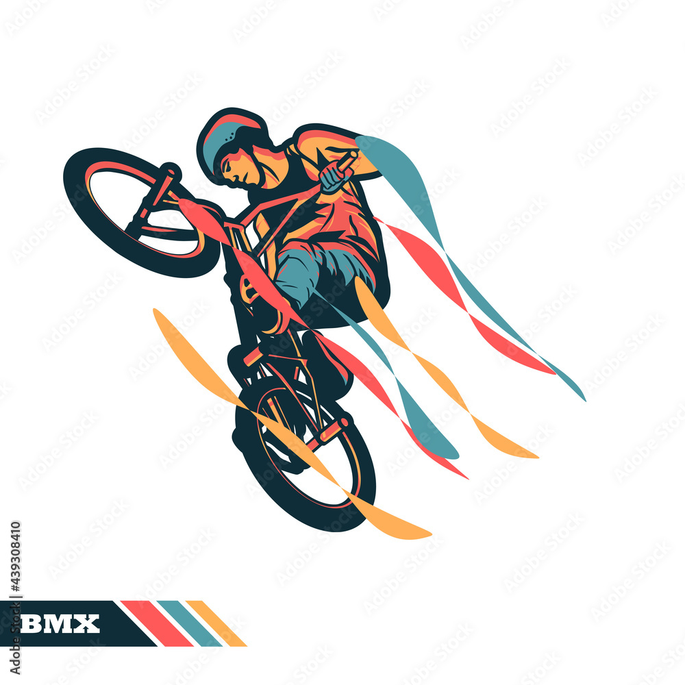 vector illustration man riding bmx with motion color vector artwork