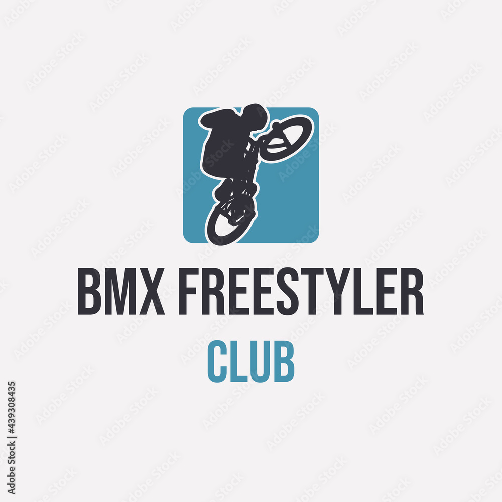 logo design bmx freestyler club with silhouette man riding bicycle simple vector