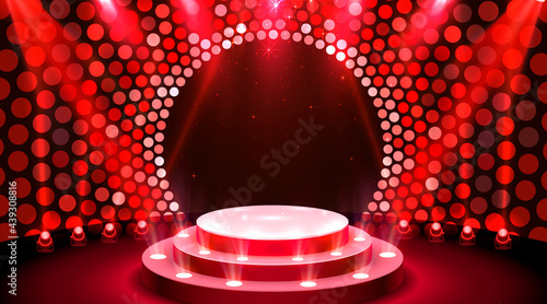 Show light, Stage Podium Scene with for Award Ceremony on blue Background. Vector