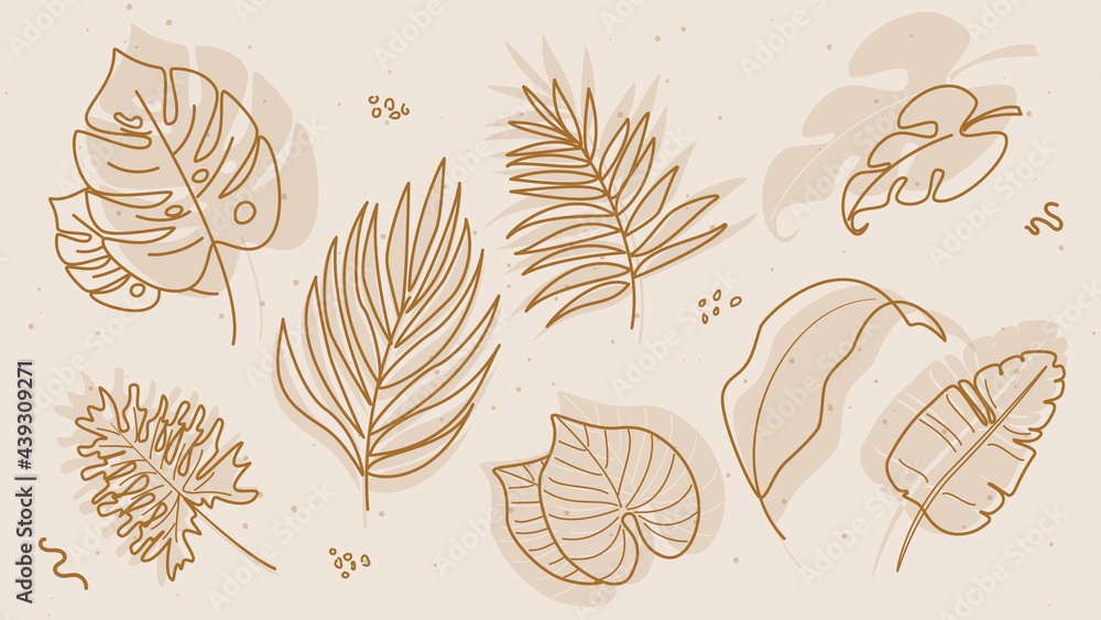 Vector set of tropical hand drawn plants elements for social media and web / logo design. Vector set of tropical hand drawn plants elements for social media and web / logo design.