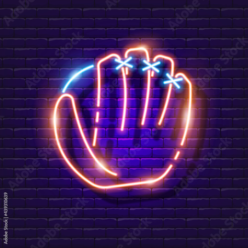 Baseball glove neon icon. Baseball sign. Vector illustration for design. Sports concept.