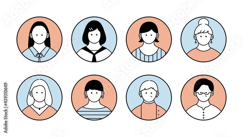 いろいろな女性のアイコンセット　シンプルイラスト