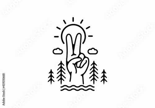 Two finger hand with sun black line art