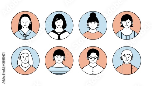 いろいろな女性のアイコンセット　シンプルイラスト