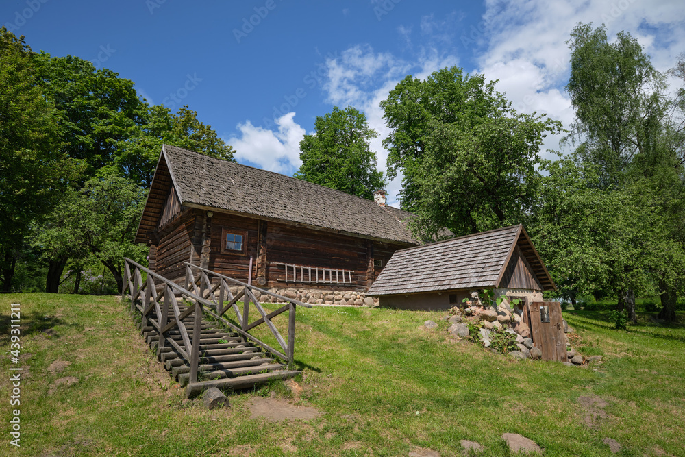 Wooden house - place of birthplace of belarussian poet Yanka Kupala  in Vyazynka village, Minsk region.