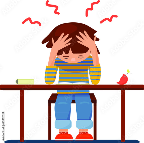 the boy is having a hard time doing his homework at school