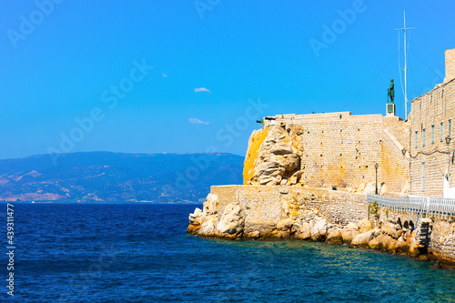 Hydra island of Greece in saronikos gulf main port entrance