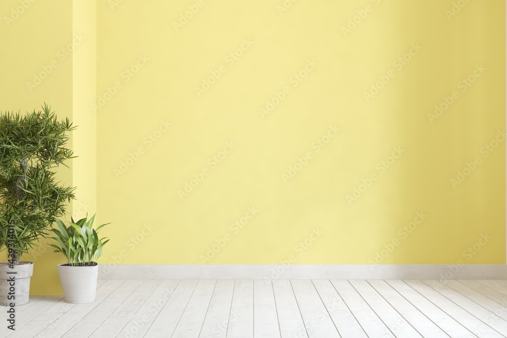 Yellow empty room. Scandinavian interior design. 3D illustration Yellow empty room. Scandinavian interior design. 3D illustration