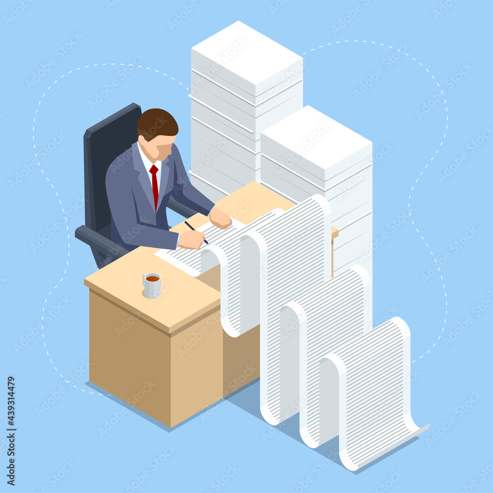 Isometric Routine, Bureaucracy, Big Data, Paperwork and Office. Lot of Paperwork and Bureaucracy Isometric Routine, Bureaucracy, Big Data, Paperwork and Office. Lot of Paperwork and Bureaucracy