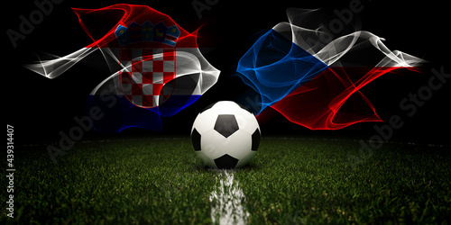 Football tournament. Football with national flags of Croatia and Czech Republic. Soccer ball and text. 3d rendering. Soccer match. Euro cup or world cup.