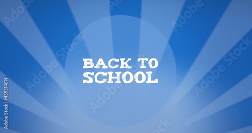 Composition of text back to school in white on blue banded background