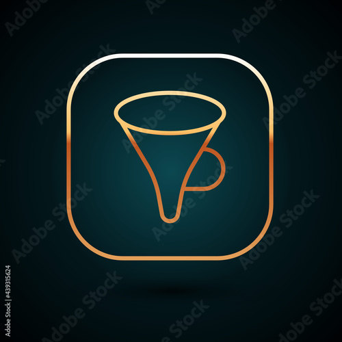 Gold line Funnel or filter icon isolated on dark blue background. Vector