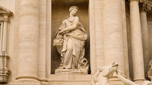 Rome. Trevi Fountain. One of the two statues at the sides of Neptune. This one is the representation of the Abundance.