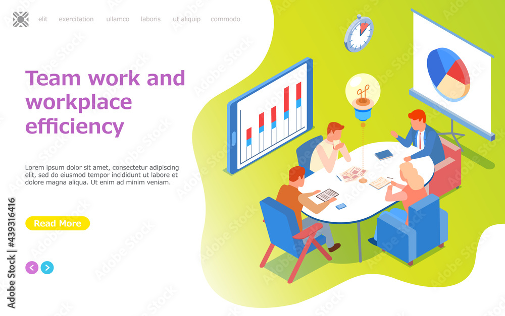 Fototapeta premium Visualize with business analytics. People work with statistical data analysis, changing indicators. Employees analyze statistical indicators, business data. Characters work with marketing research