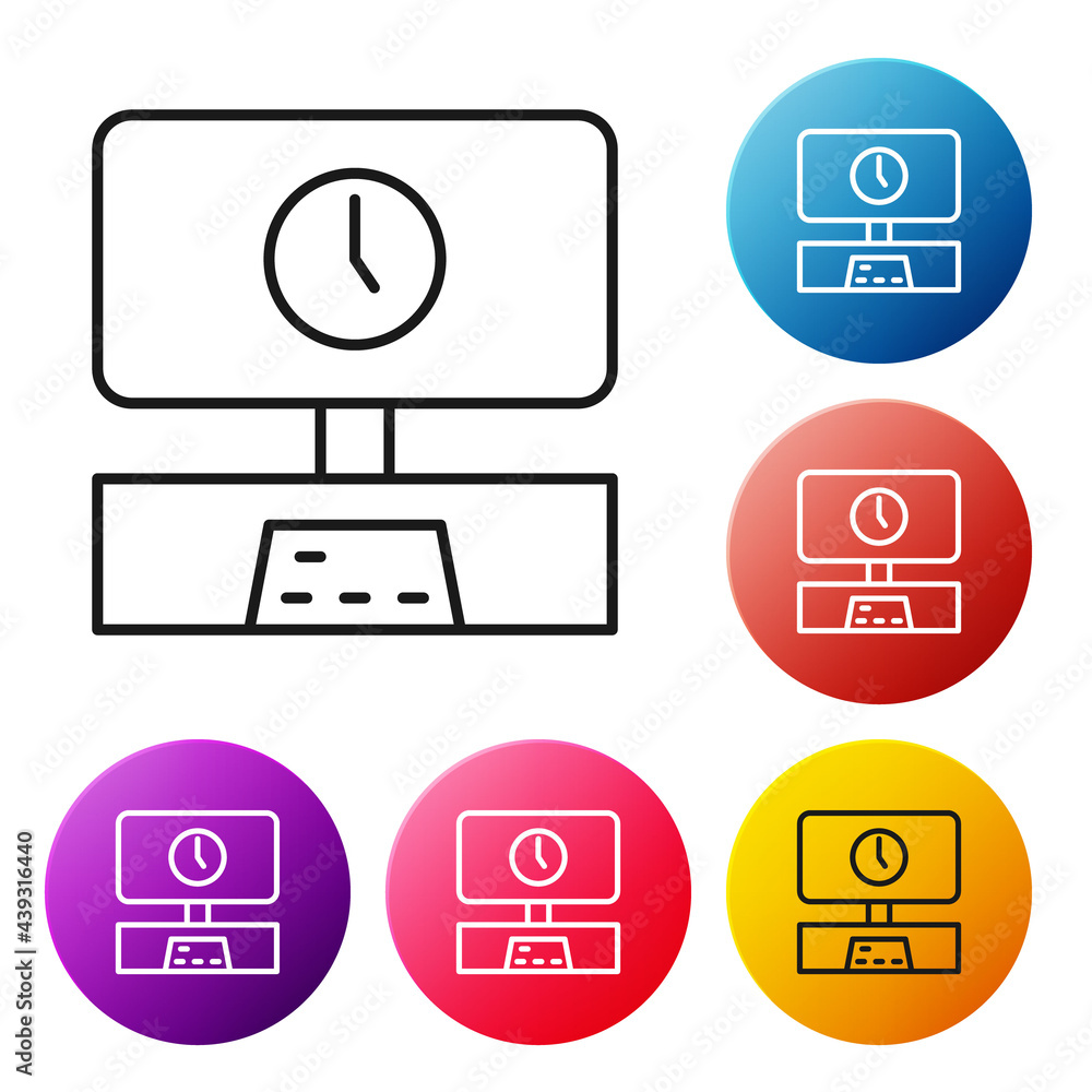 Black line Smart Tv time icon isolated on white background. Television  sign. Set icons colorful circle buttons. Vector Stock Vector | Adobe Stock