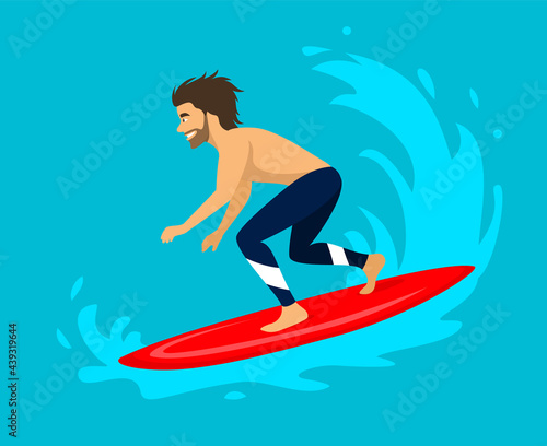Man surfer riding on a wave. surfing water sport activity vector illustration