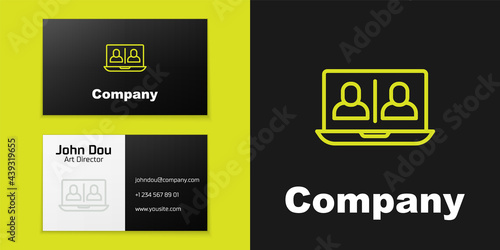 Logotype line Video chat conference icon isolated on black background. Online meeting work form home. Remote project management. Logo design template element. Vector