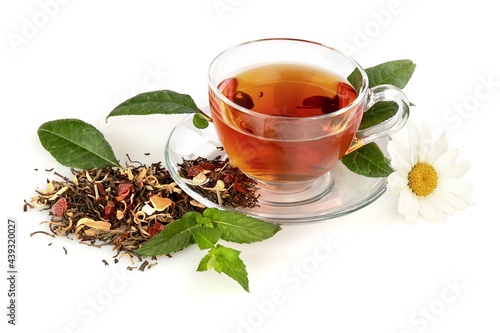 Cup of tea with tea leaves