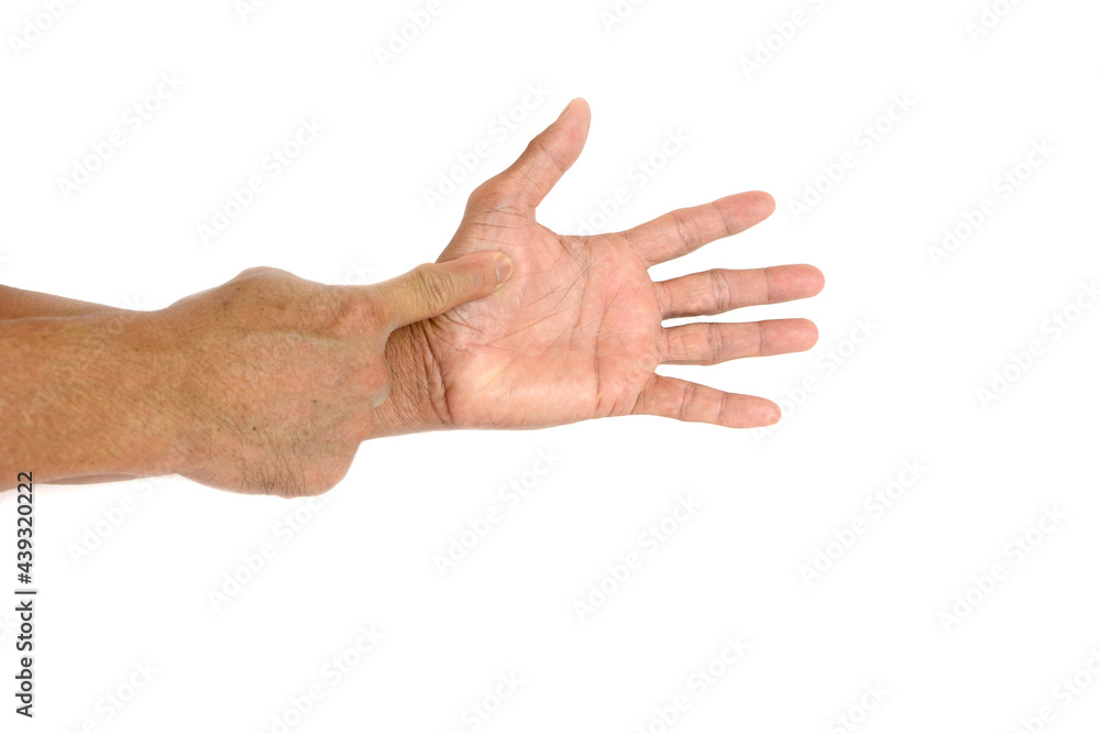 The finger test to check the doneness of meat isolated on the white background. The finger test to check the doneness of meat isolated on the white background.