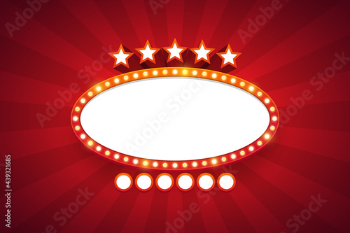 Oval light frame shining retro billboard. poster vintage style. Vector illustration.eps