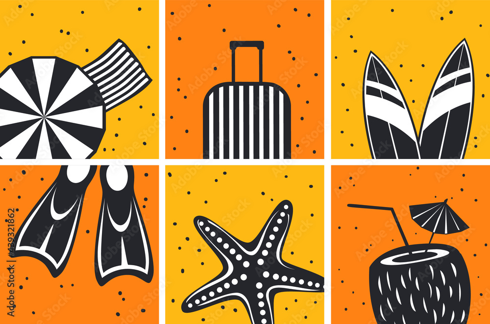 summer beach time travel background cards templates with decorative ...