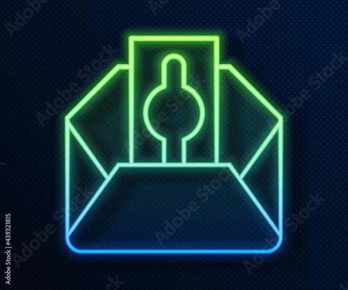 Glowing neon line Donate or pay your zakat as muslim obligatory icon isolated on blue background. Muslim charity or alms in ramadan kareem before eid al-fir. Vector