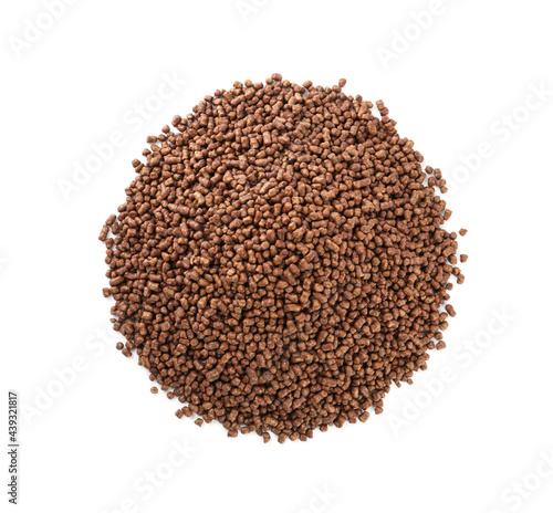 Pile of buckwheat tea granules on white background, top view © New Africa