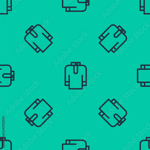 Blue line Shirt kurta icon isolated seamless pattern on green background. Vector