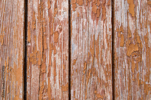 Old rusty texture on brown wooden painted cracked door close up