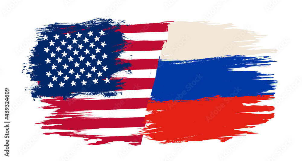 Vector illustration of Russian flag and flag of USA in vintage style. Vector illustration of Russian flag and flag of USA in vintage style.