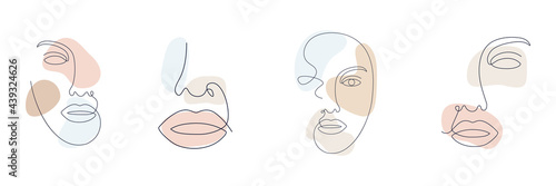 Continuous line girl head. One line woman drawing face set. Minimalism art. Female contour portraits collection. Fashion beauty concept. Vector illustration isolated on white background