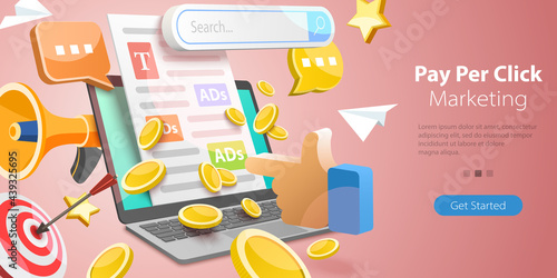 3D Isometric Flat Vector Conceptual Illustration of PPC - Pay Per Click Marketing Campaign, Online Paid Advertising Service