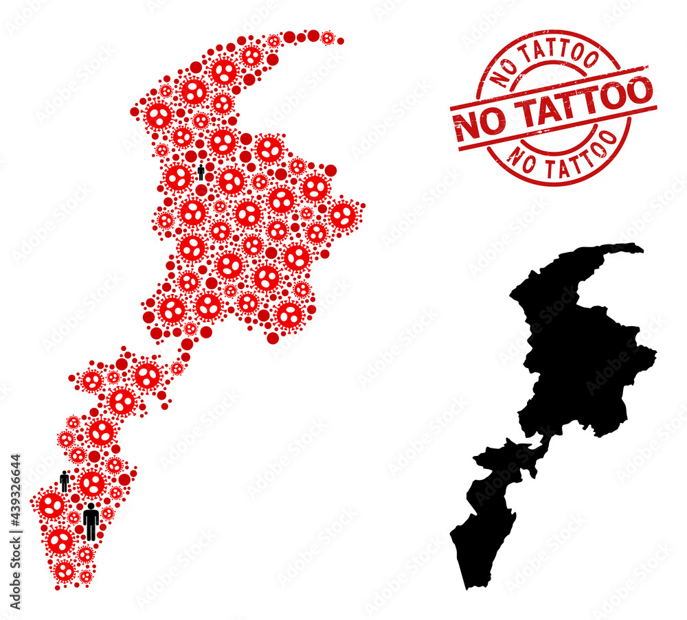 Obraz premium Collage map of Khyber Pakhtunkhwa Province designed from SARS virus icons and demographics icons. No Tattoo grunge seal stamp. Black crowd elements and red flu virus icons.