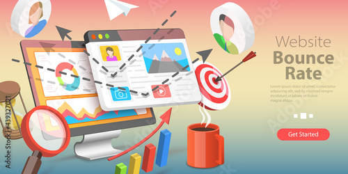 3D Isometric Flat Vector Conceptual Illustration of Website Bounce Rate, Digital Marketing Analysis