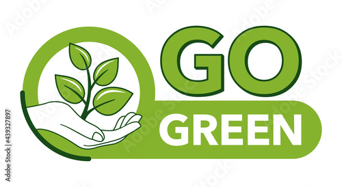 Go green horizontal badge - plant in hands